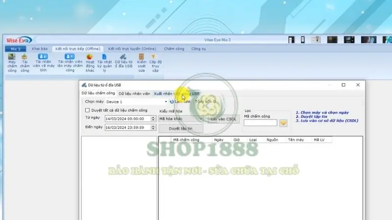 Cách lấy dữ liệu từ máy chấm công qua usb phần mềm WISE EYE On39
