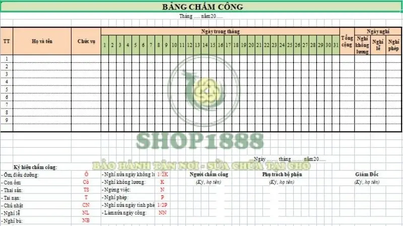 Hướng dẫn cách làm bảng chấm công cá nhân trên excel chi tiết