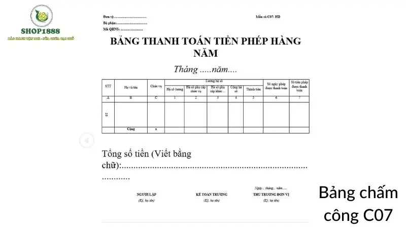 Mẫu C07 – HD thanh toán tiền phép năm