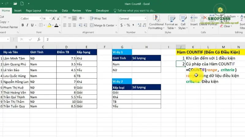 Ứng dụng hàm COUNTIF trong file Excel đếm số lần mua hàng