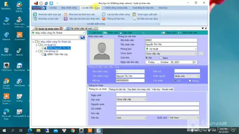 Cách thêm nhân viên mới vào máy chấm công Wise eye on 39