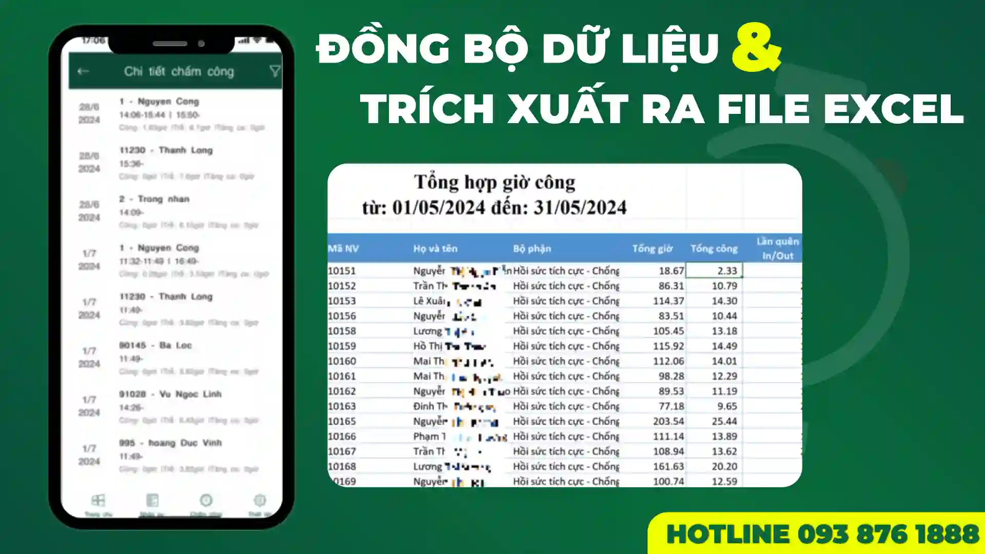 VAOCA được đồng bộ dữ liệu chấm công và trích xuất ra file Excel